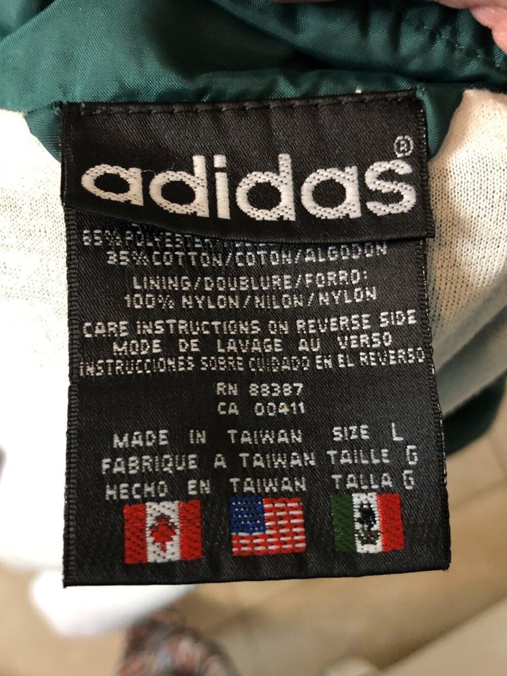 Vintage Adidas Original Green White Trefoil Nylon Track Suit Large 90s Logo - Picture 2 of 11